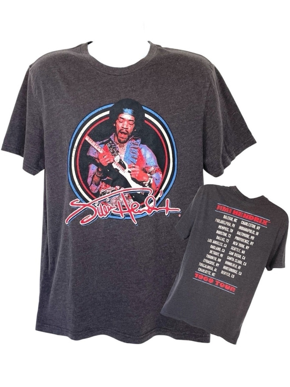 Jimi Hendrix 1969 Tour Vintage Grey Graphic Band Tee